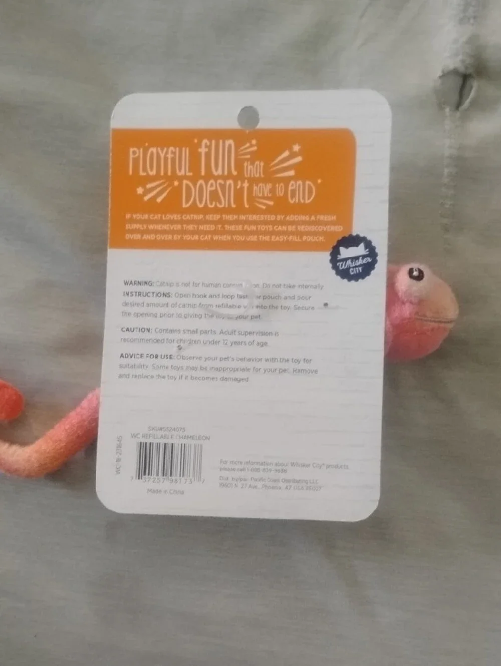 Refillable Pink & Yellow Catnip Chameleon Toy - Interactive Plush